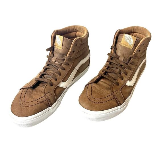 Vans Classic Sk8-Hi Tan Leather Womens Sz 9.5 Skate Shoes Mens 8 Lace Up Sneaker - Picture 2 of 10